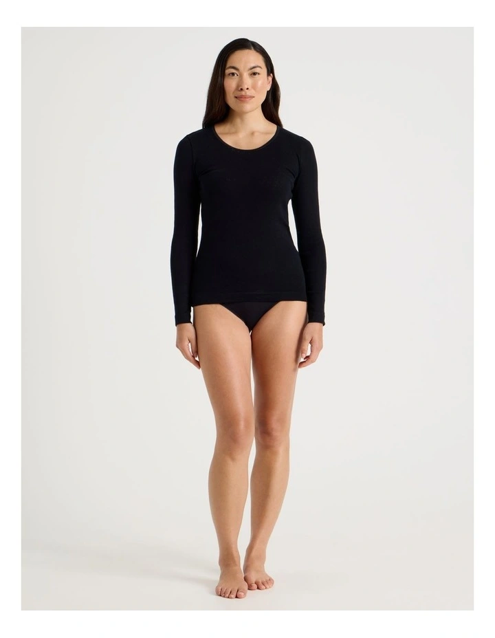 Body Layer Pointelle Thermal Long Sleeve Top in Black image 3