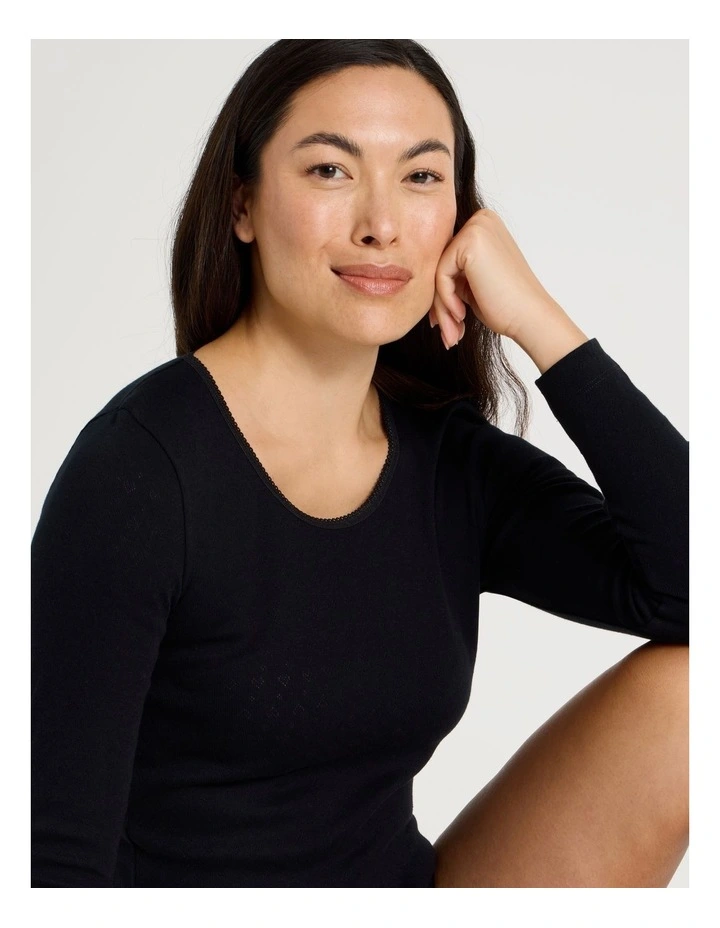 Body Layer Pointelle Thermal Long Sleeve Top in Black image 4