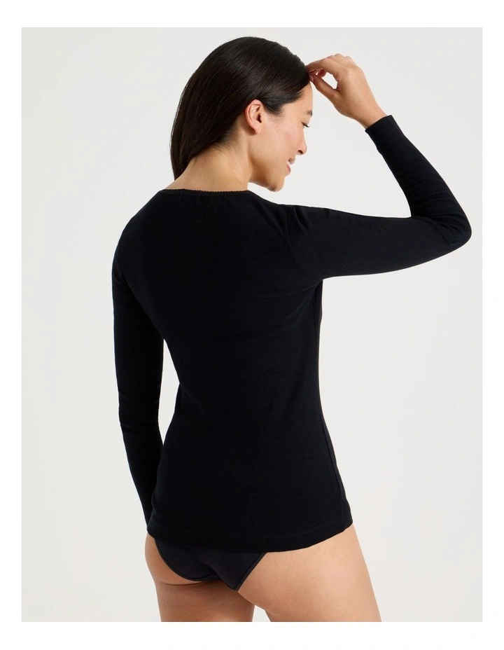 Body Layer Pointelle Thermal Long Sleeve Top in Black image 5