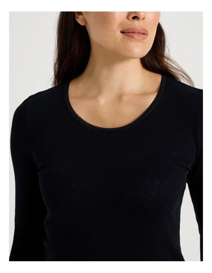 Body Layer Pointelle Thermal Long Sleeve Top in Black image 6