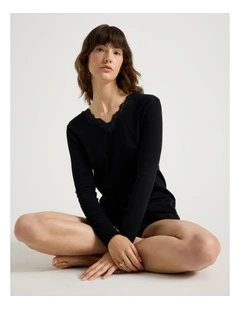 Soho Body Layer Organic Cotton Thermal L/S Top USOW26011B in Black