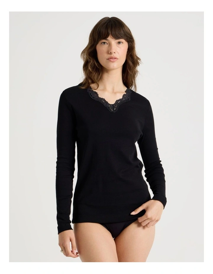Soho Body Layer Organic Cotton Thermal L/S Top USOW26011B in Black image 2