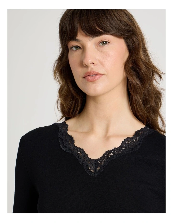 Soho Body Layer Organic Cotton Thermal L/S Top USOW26011B in Black image 3
