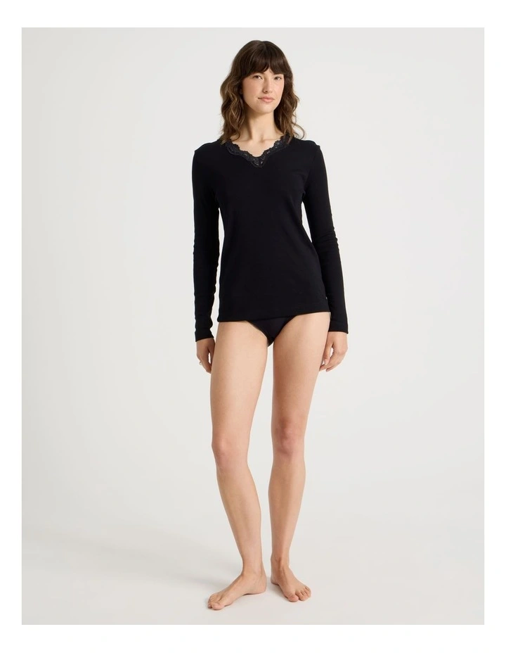 Soho Body Layer Organic Cotton Thermal L/S Top USOW26011B in Black image 4