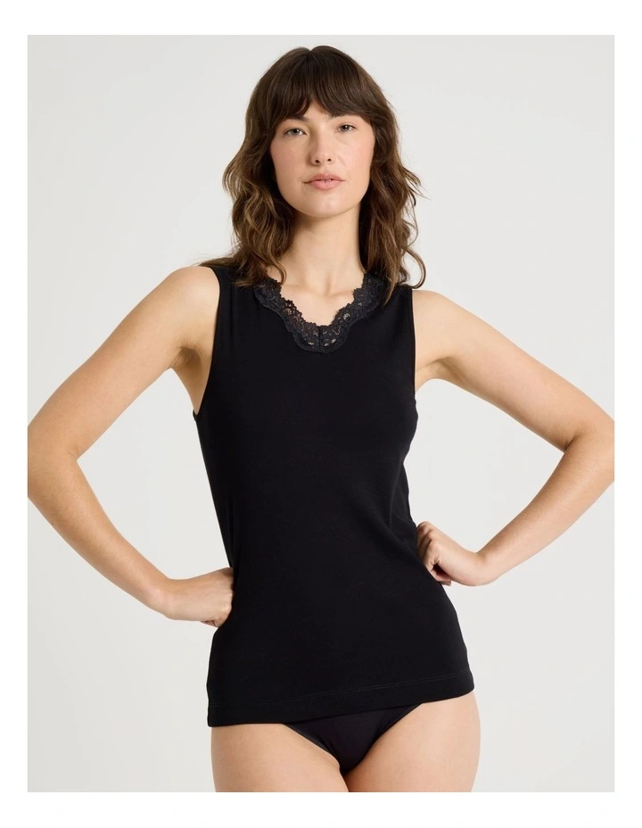 Soho Body Layer Organic Cotton Thermal Tank Top USOW26012B in Black image 1