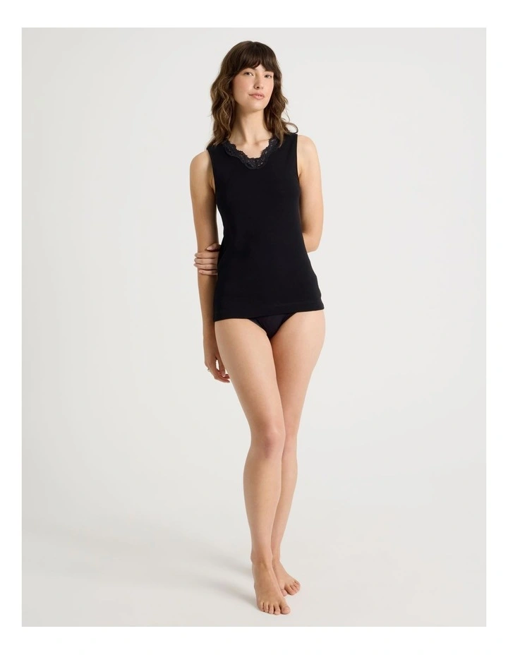 Soho Body Layer Organic Cotton Thermal Tank Top USOW26012B in Black image 2