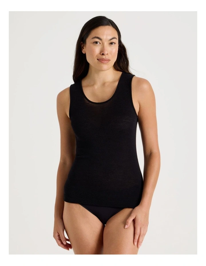 Soho Body Layer Wool Bamboo Thermal Tank Top  USOW26033B in Black image 2