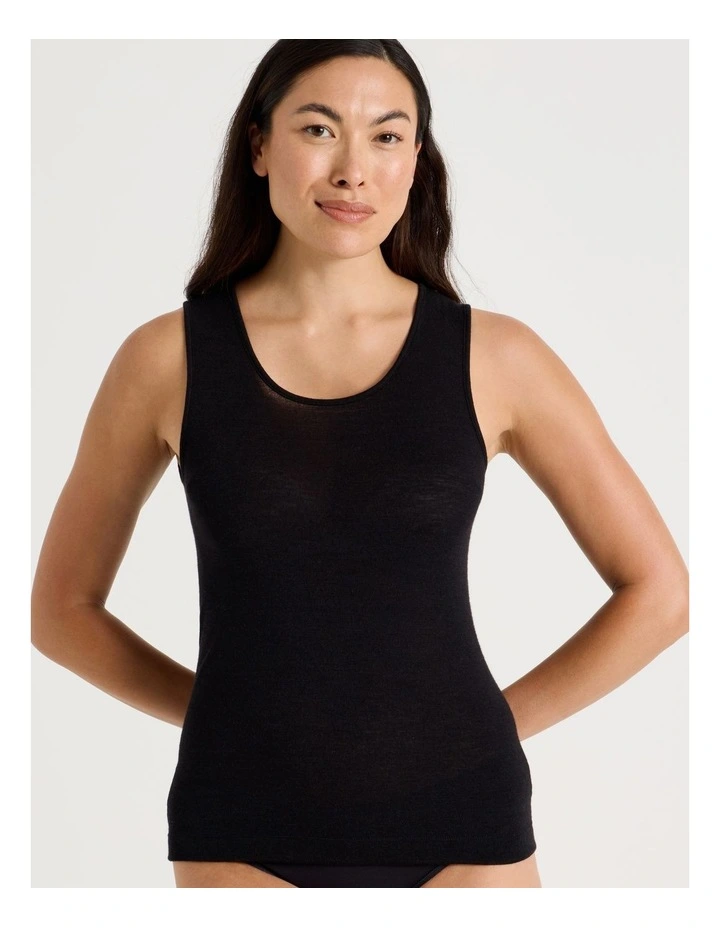Soho Body Layer Wool Bamboo Thermal Tank Top  USOW26033B in Black image 4