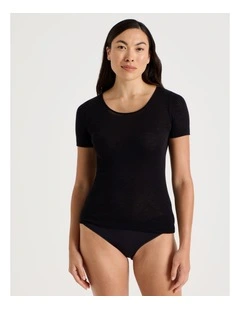 Soho Body Layer Wool Bamboo Thermal S/S Top  USOW26034B in Black