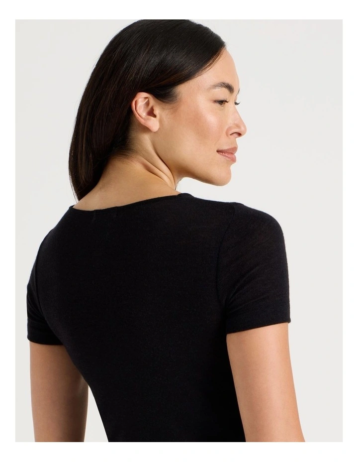 Soho Body Layer Wool Bamboo Thermal S/S Top  USOW26034B in Black image 5