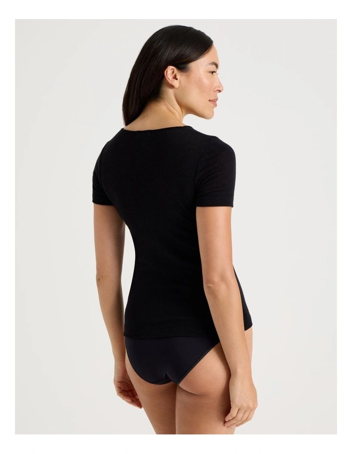 Soho Body Layer Wool Bamboo Thermal S/S Top  USOW26034B in Black image 6