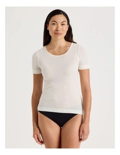 Body Layer Wool Bamboo Thermal Short Sleeve Top in Black