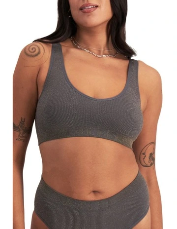 Retro Rib Seamless Deep V Crop in Iron Ore / Pure Gold