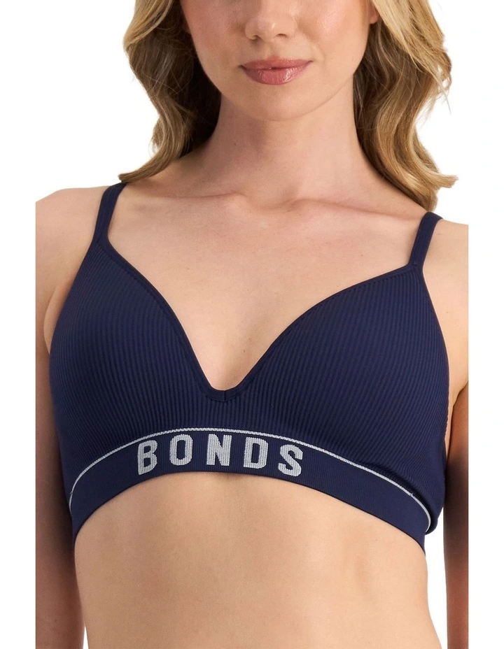 Retro Rib Seamless Wirefree Bra in Blue Enigma image 5