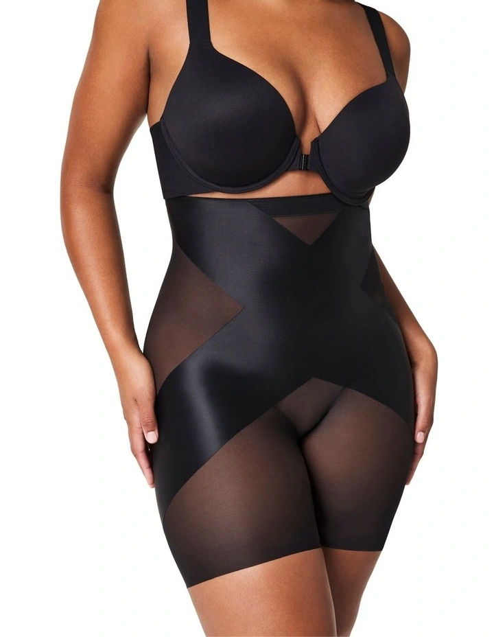 Shape Satin X-High Waist Mid Thigh Shorts in Very Black image 1