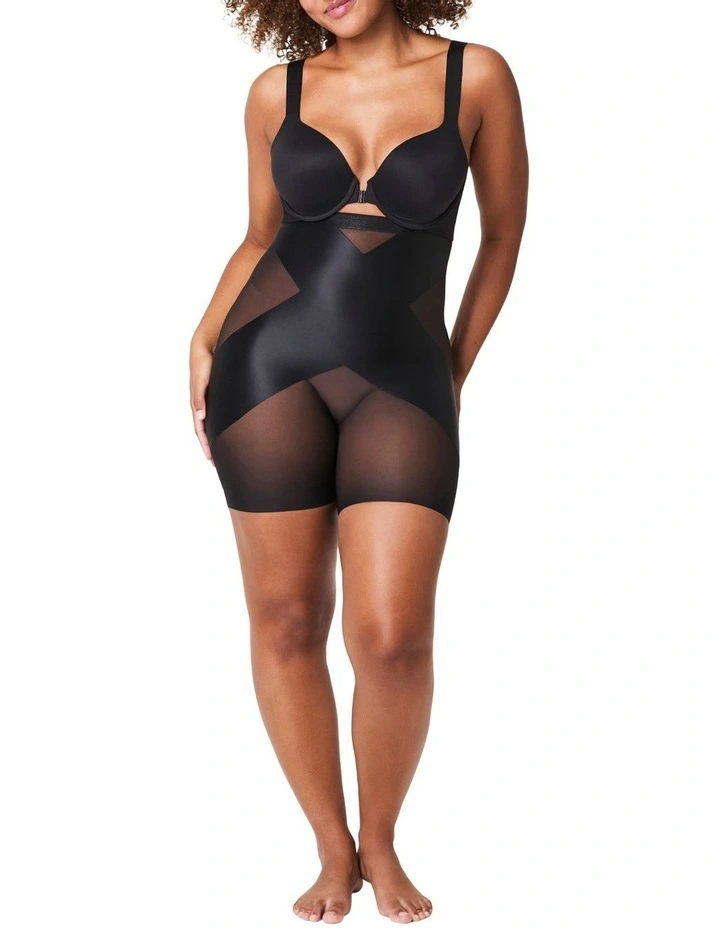 Shape Satin X-High Waist Mid Thigh Shorts in Very Black image 4