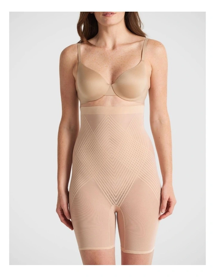 Sheer Power High Waisted Thigh Shaper in Warm Taupe image 1