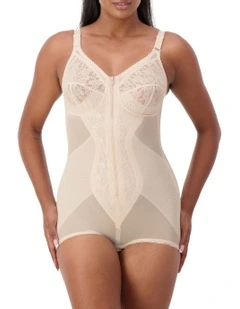 'Poesie' Zip Bodysuit in Beige
