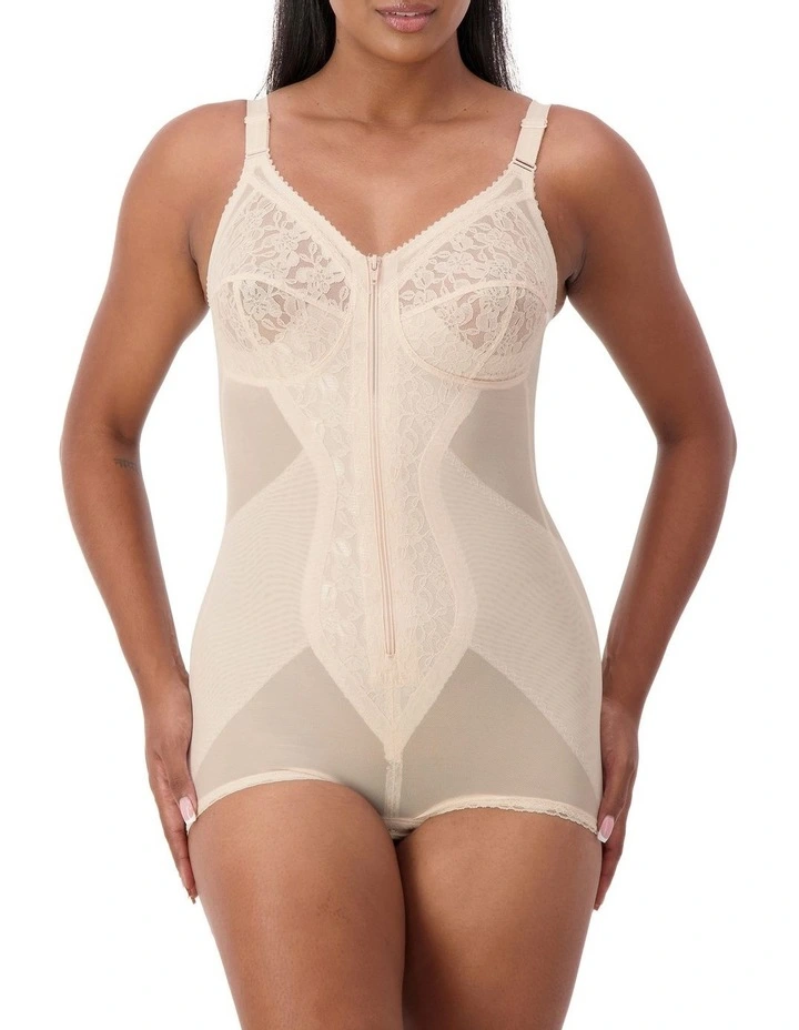 'Poesie' Zip Bodysuit in Beige image 1