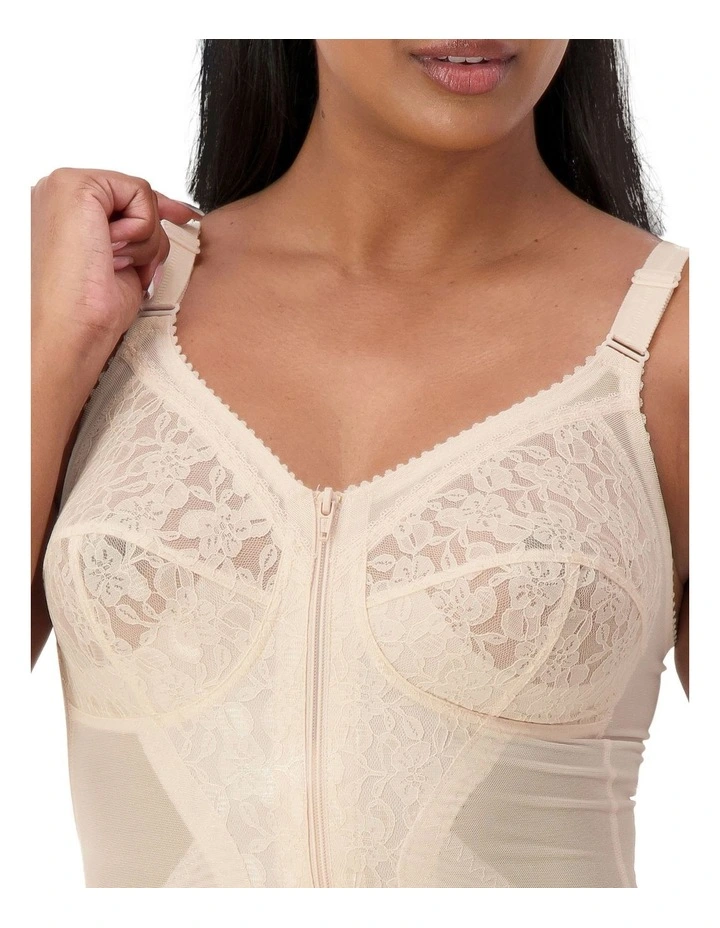 'Poesie' Zip Bodysuit in Beige image 4