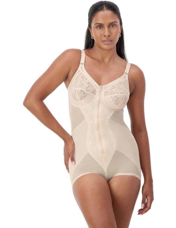 'Poesie' Zip Bodysuit in Beige image 5