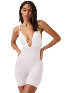 Shape™ Suit Your Fancy Plunge Low-back Mid-thigh Bodysuit in Cream