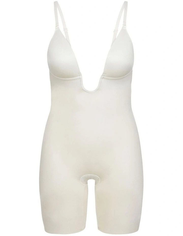 Shape™ Suit Your Fancy Plunge Low-back Mid-thigh Bodysuit in Cream image 4