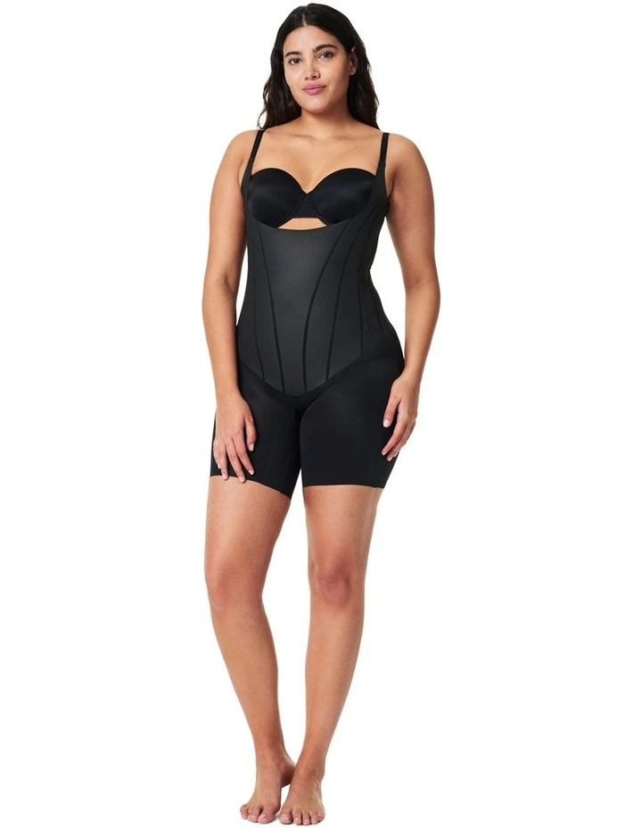 Total Contour Open Bust Mid Thigh Bodysuit in Black image 4
