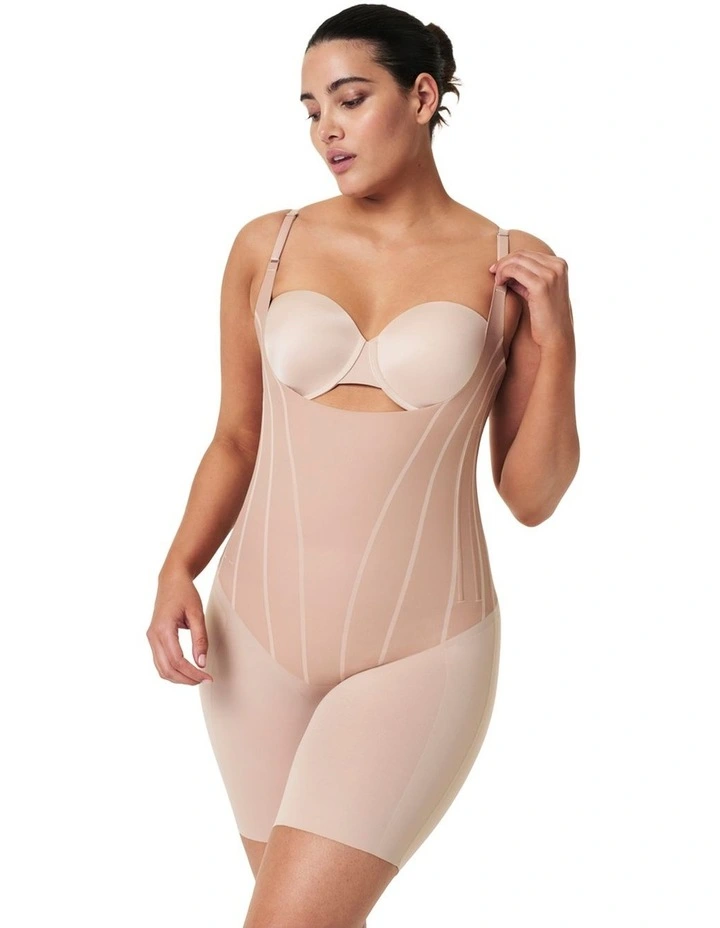 Tota lContour Open Bust Mid Thigh Bodysuit in Brown image 1