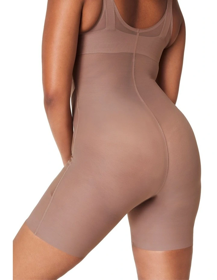 Shape Satin X-Open Bust Mid Thigh Bodysuit in Cafe Au Lait image 2