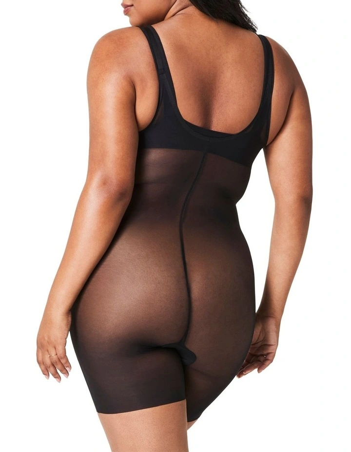 Shape Satin X-Open Bust Mid Thigh Bodysuit in Very Black image 2