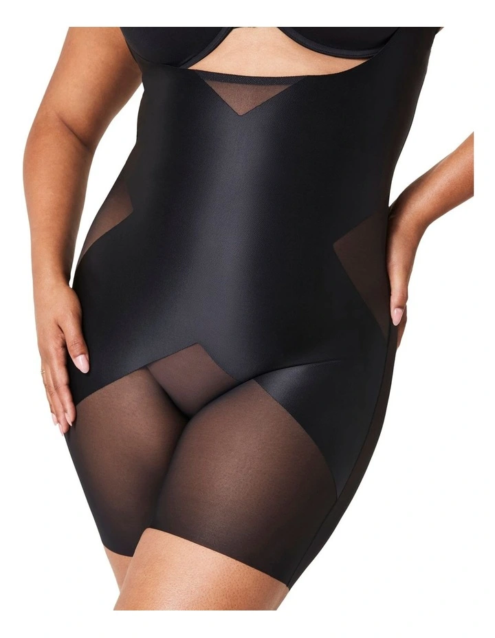 Shape Satin X-Open Bust Mid Thigh Bodysuit in Very Black image 4