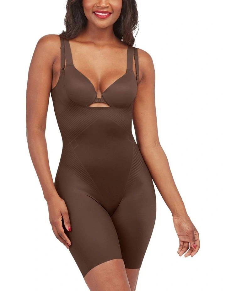 Shape™ Invisible Open-bust Mid-thigh Bodysuit in Brown image 1
