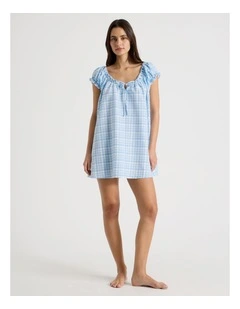 Dreamy Haze Woven Baby Doll Chemise in Blue Gingham