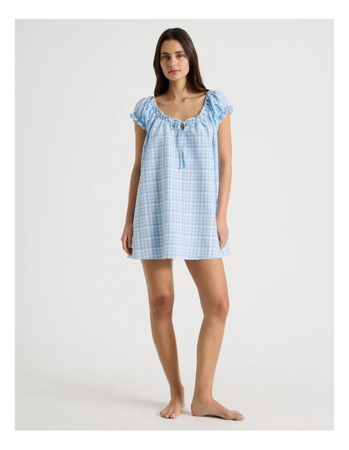 Dreamy Haze Woven Baby Doll Chemise in Blue Gingham image 1