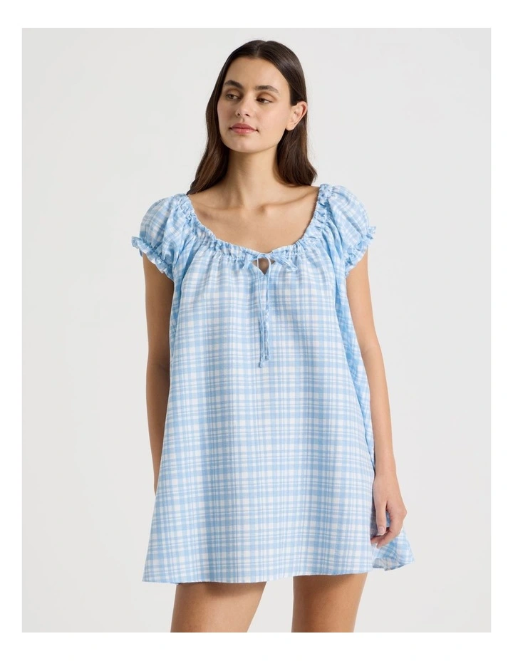 Dreamy Haze Woven Baby Doll Chemise in Blue Gingham image 2