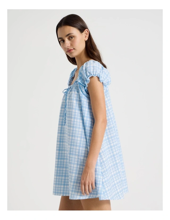Dreamy Haze Woven Baby Doll Chemise in Blue Gingham image 3