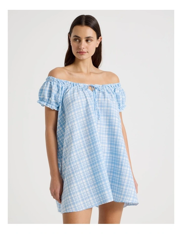 Dreamy Haze Woven Baby Doll Chemise in Blue Gingham image 4