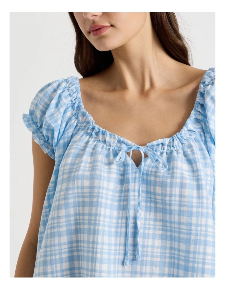 Dreamy Haze Woven Baby Doll Chemise in Blue Gingham image 5