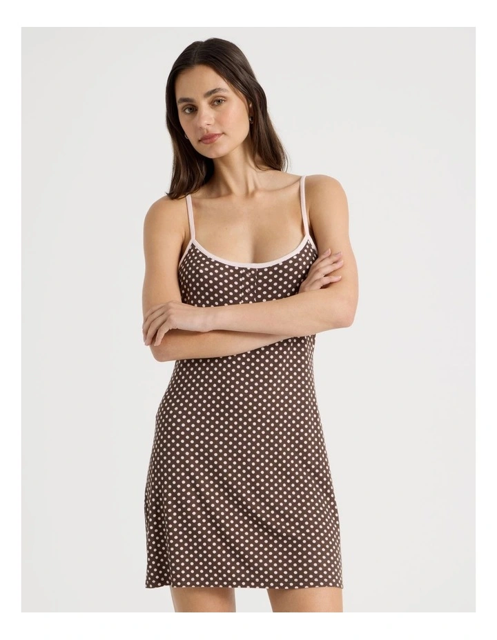 Contrast Rib Chemise in Dark Chocolate Spot image 1