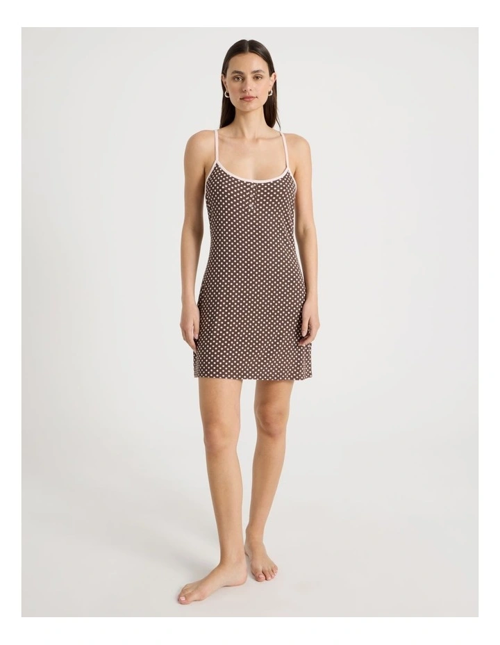 Contrast Rib Chemise in Dark Chocolate Spot image 2