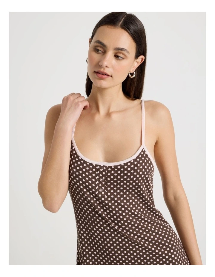 Contrast Rib Chemise in Dark Chocolate Spot image 4