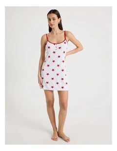Contrast Rib Chemise in Red Star