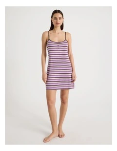 Contrast Rib Chemise in Purple Stripe