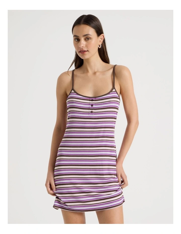 Contrast Rib Chemise in Purple Stripe image 2