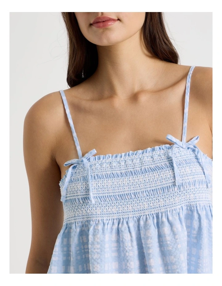Dreamy Haze Woven Shirred Cami Boxer Set in Blue Gingham image 4