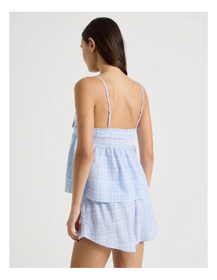 Dreamy Haze Woven Shirred Cami Boxer Set in Blue Gingham image 6
