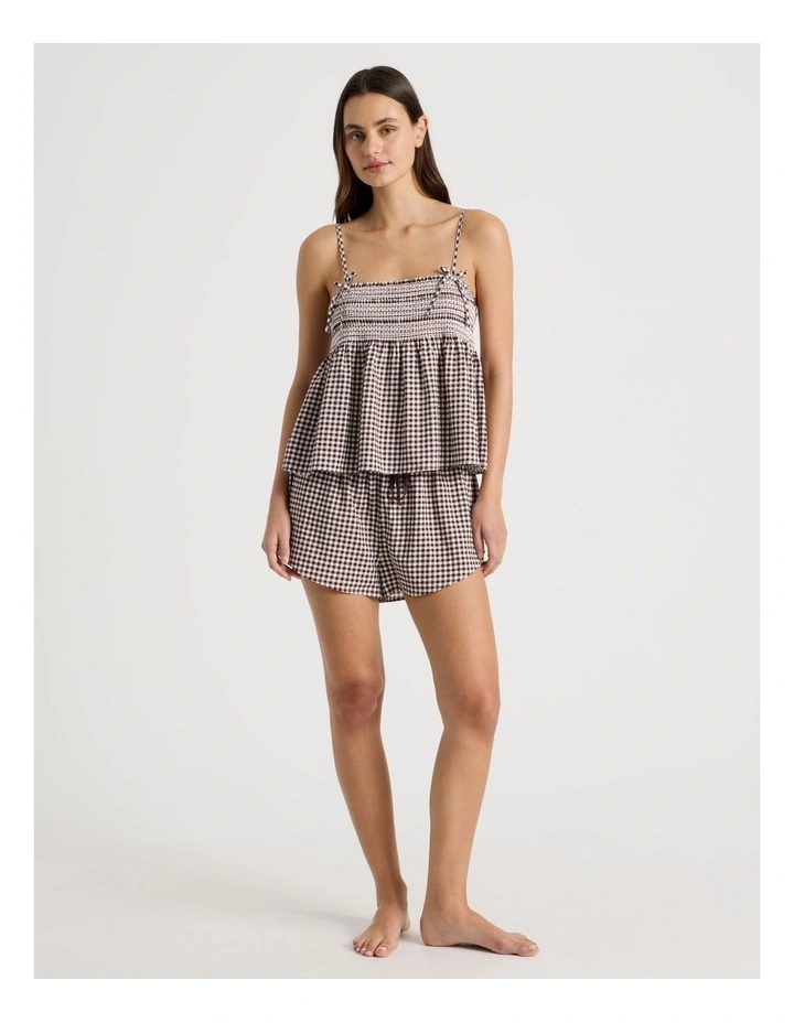 Dreamy Haze Woven Shirred Cami Boxer Set in Choc Gingham image 2