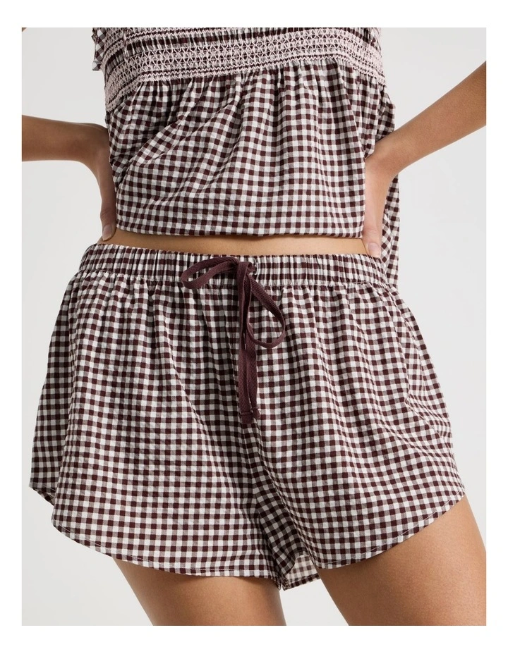 Dreamy Haze Woven Shirred Cami Boxer Set in Choc Gingham image 5