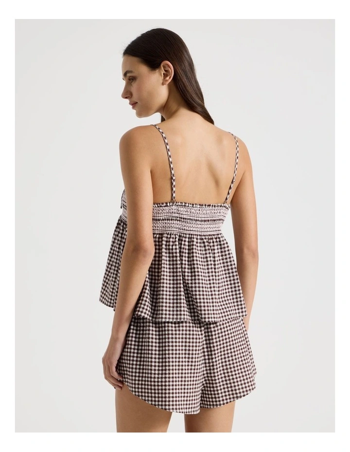Dreamy Haze Woven Shirred Cami Boxer Set in Choc Gingham image 7